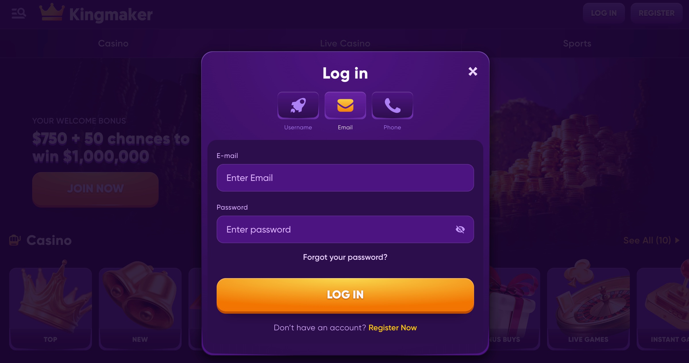 Kingmaker Casino Register